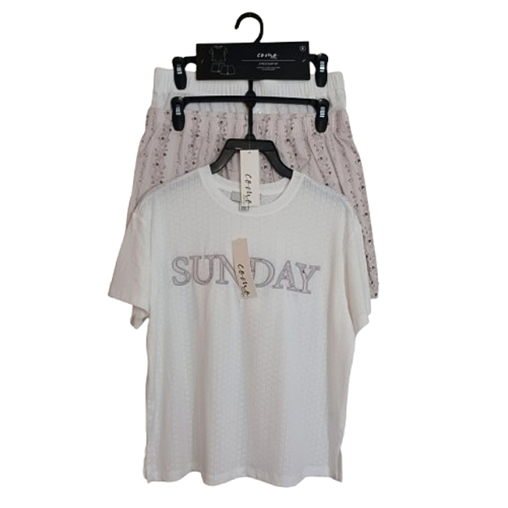 NWT Como Sleep 3-Piece Set: ‘Sunday’ Graphic Tee & 2 Pairs Poplin Shorts